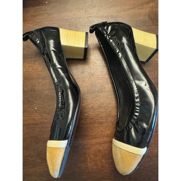 Lanvin cube-heel cap toe ballet pumps black patent leather women's size 37/ 7 - Picture 4 of 6